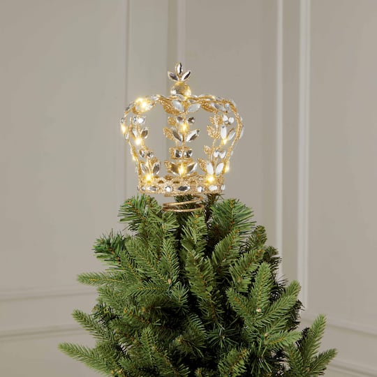 8" Gold Jeweled Crown Lighted Tree Topper by Ashland®